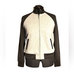 Juicy Couture Black and Gray Bomber Jacket with Stand-Up Collar - Size L